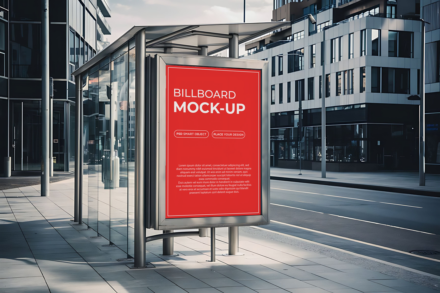 Vertical Billboard on bus stop mockup psd