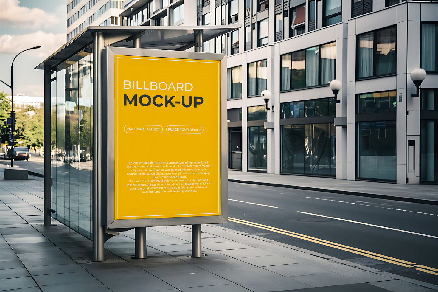 Vertical Billboard on bus stop mockup design psd