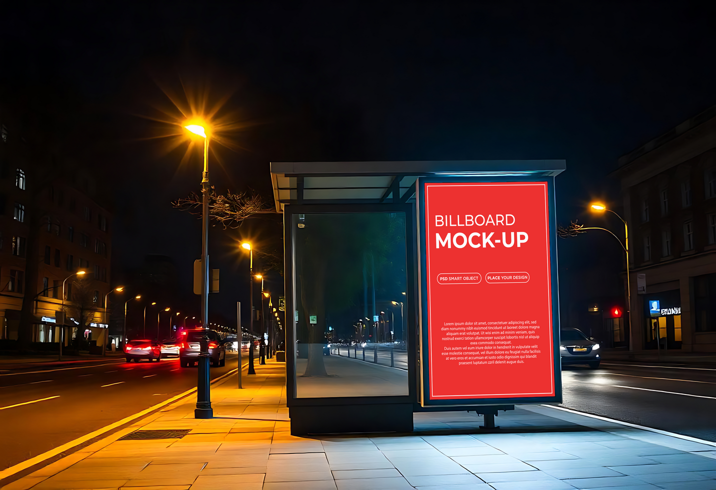 Night Board road side mockup design psd