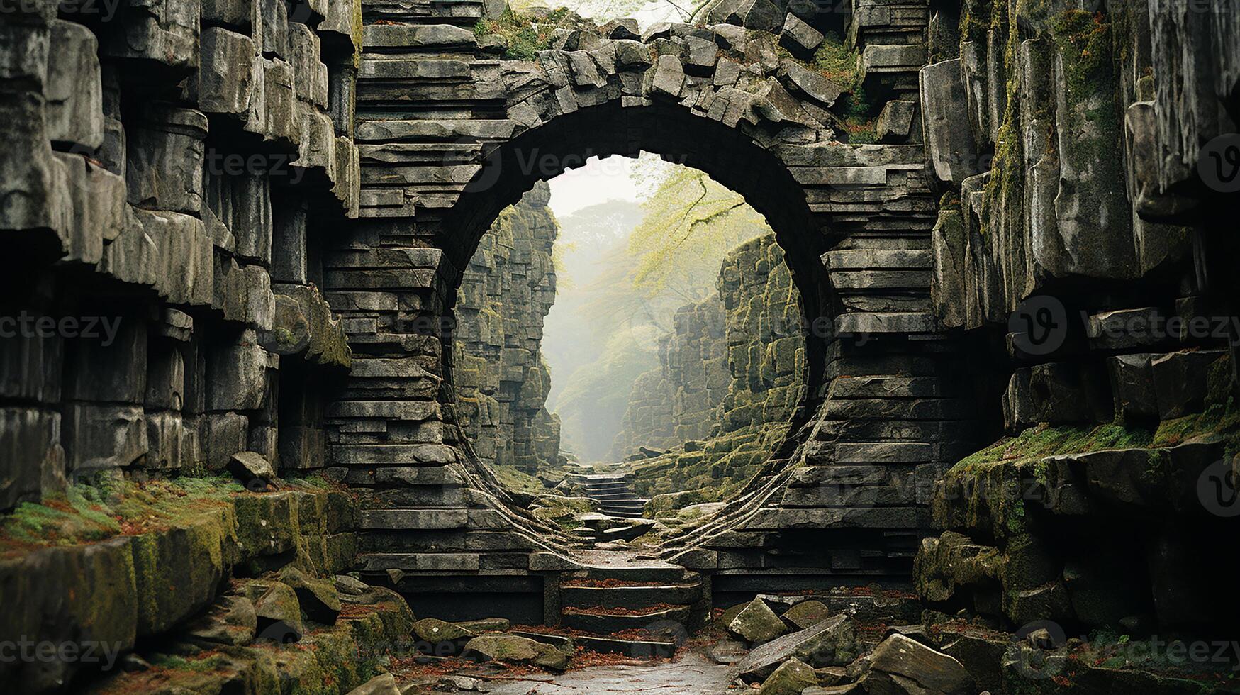 Ancient rock buildings and carvings photo
