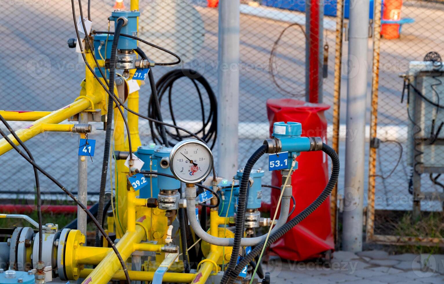 Pressure gauge in oil a production process for monitor condition. measure in industry job, Industry background and close up gauge , gauge for measure pressure in the process. photo