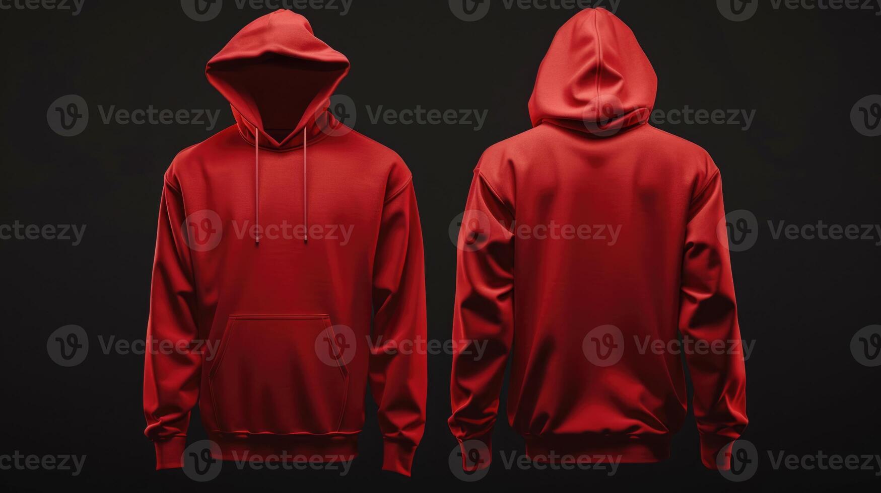 Red hoodie, front and back view on black background photo