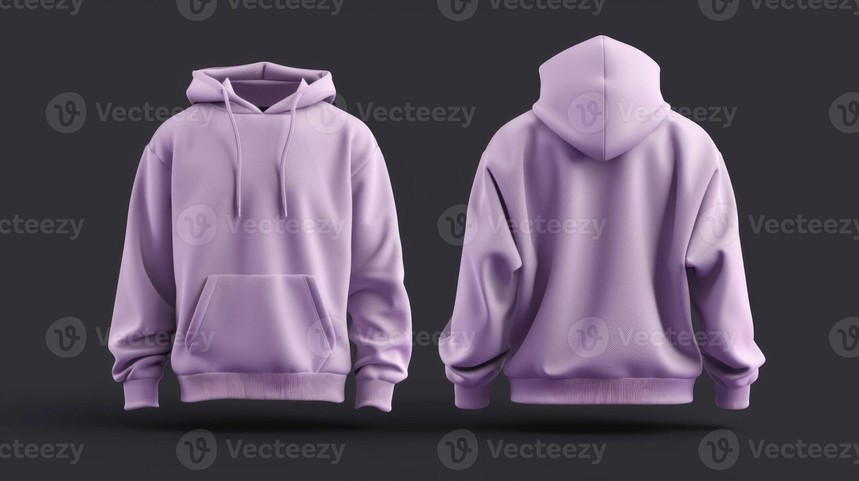 Purple hoodie, front and back view on black background photo