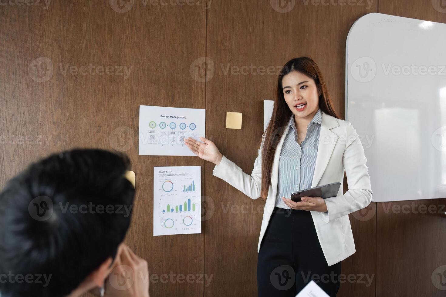 Presentation and Leadership. A professional coaching session presenting project data to engaged colleagues. photo