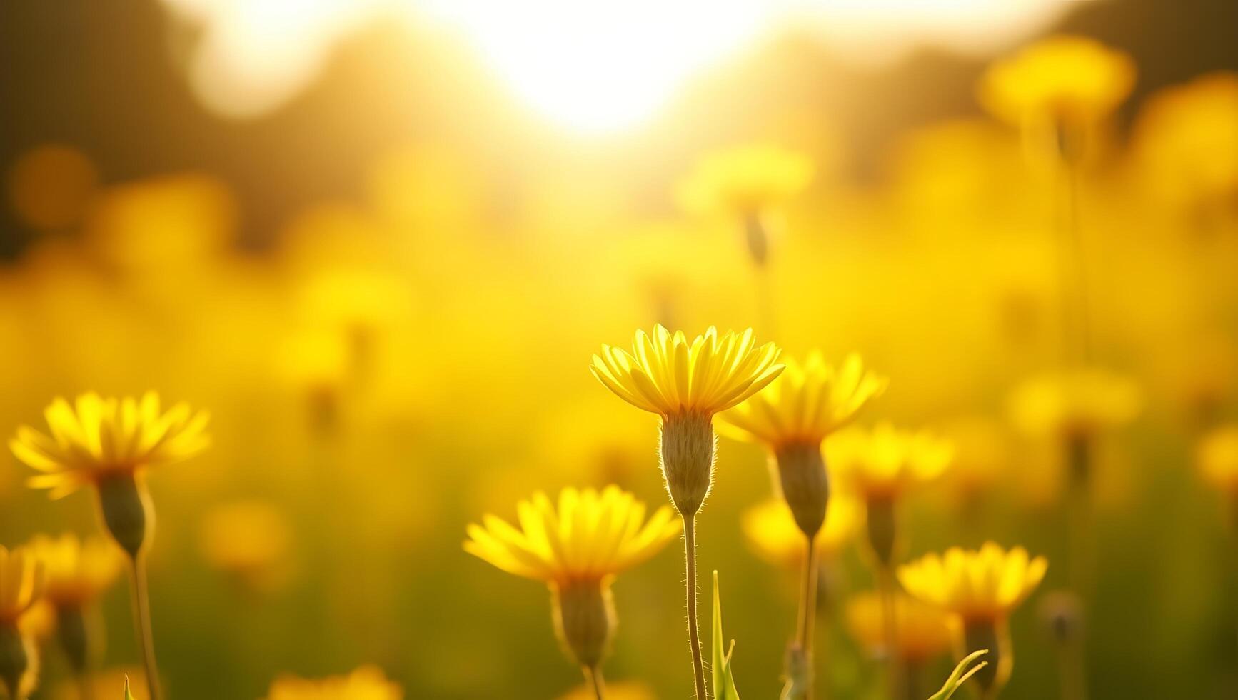 Golden sunset yellow flowers bloom summer joy soft photo