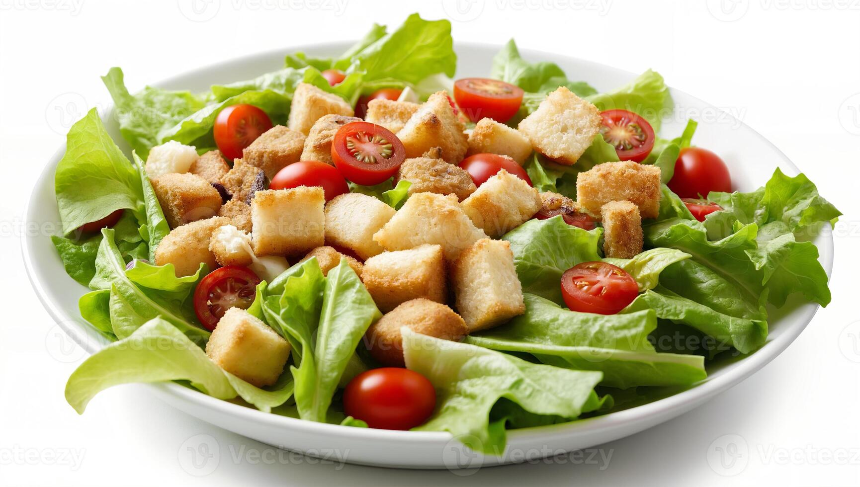 Fresh Salad with Croutons and Cherry Tomatoes for Healthy Eating, Isolated on white background photo