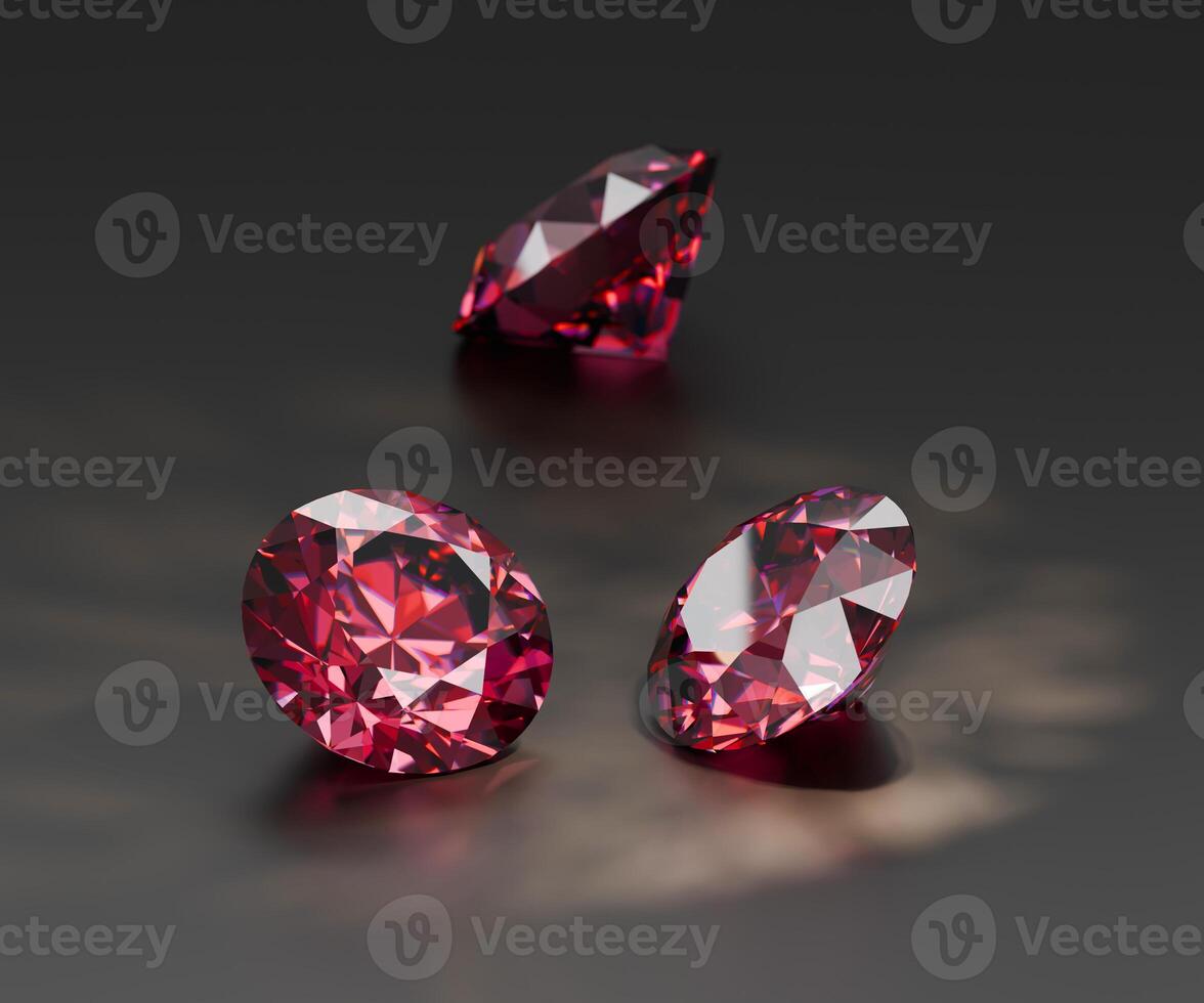 Ruby diamond placed on glossy background 3d rendering soft focus photo