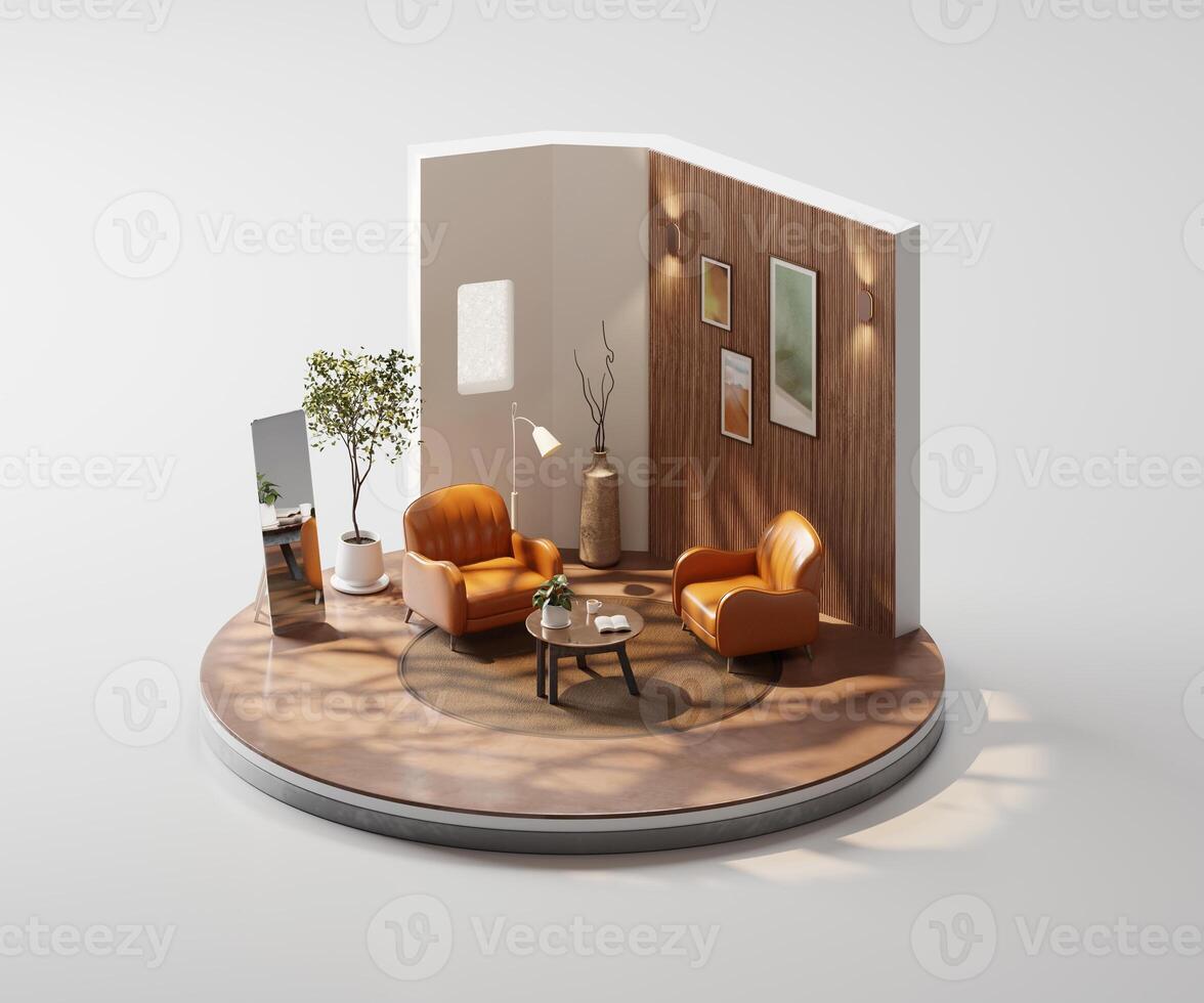 Isometric view round living room relax style open inside interior architecture 3d rendering photo