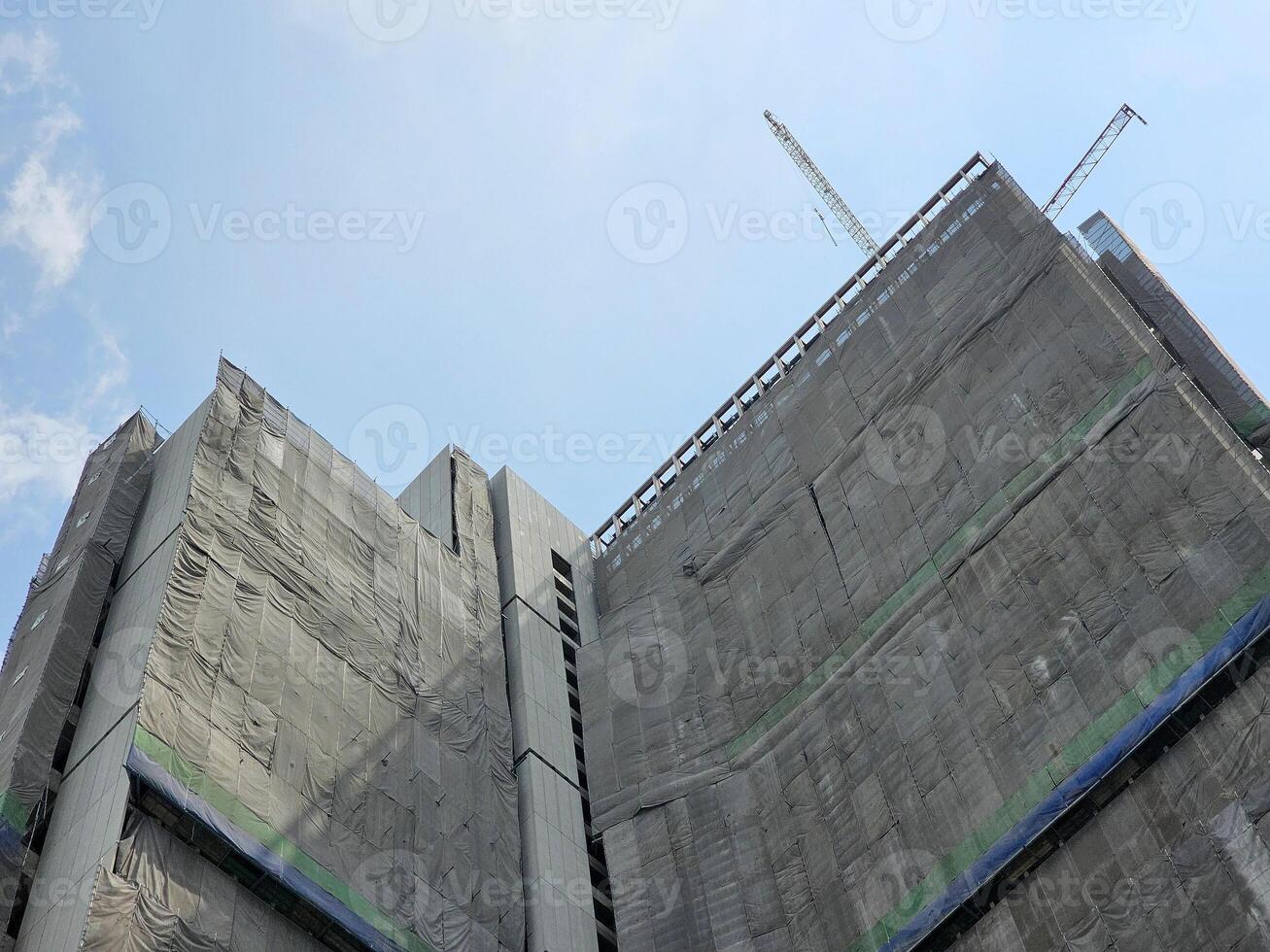Dust Cover Net of Under Construction New Building. photo