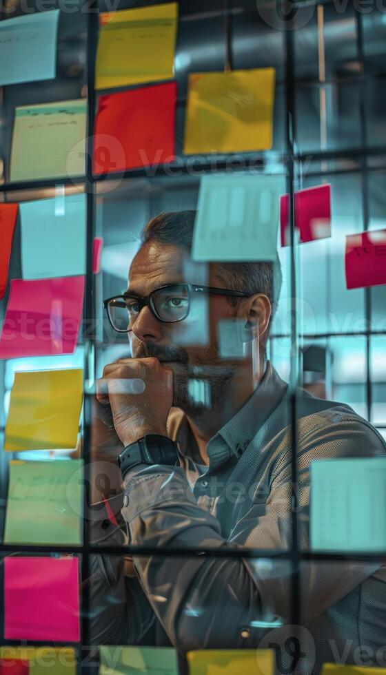 Creative Brainstorming Session with Sticky Notes for Business Strategy Planning photo