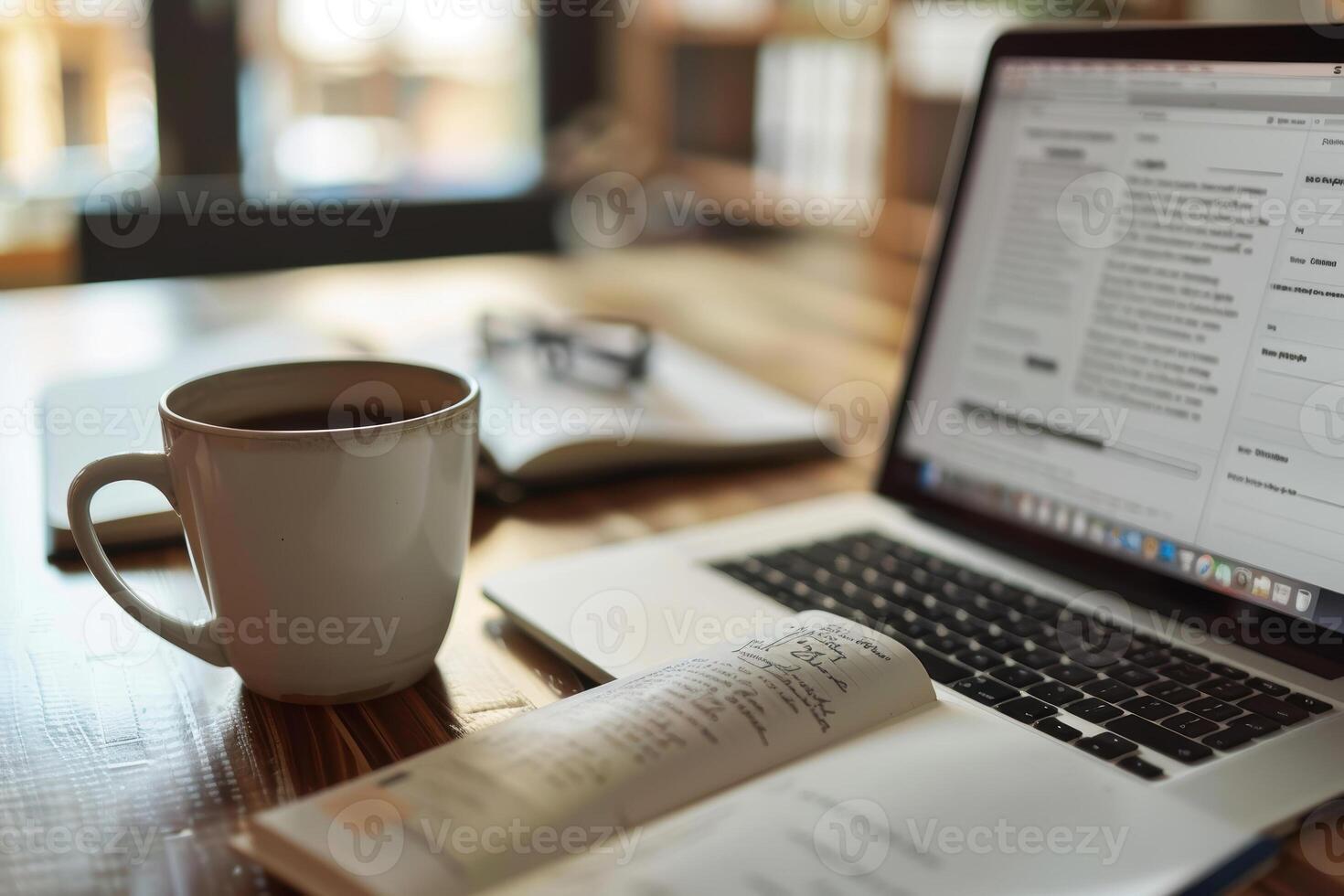 Organized Workspace with Job Application on Laptop Screen for Professional Productivity photo
