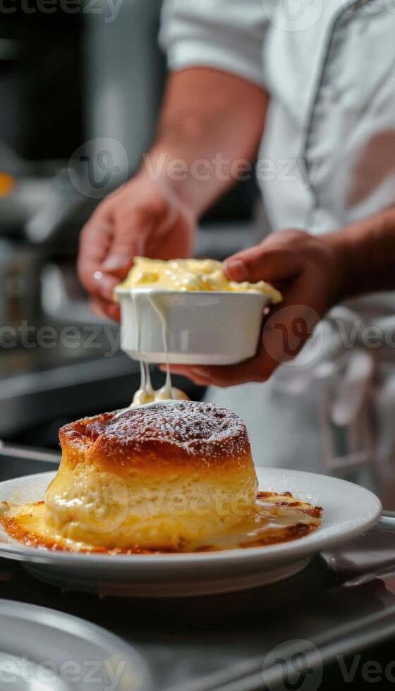 Chef Demonstrates Souffle Perfection to Enthusiastic Home Cooks in Modern Kitchen Setting photo