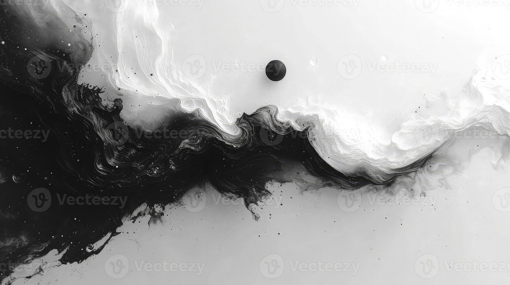 A black and white photo of a wave of paint