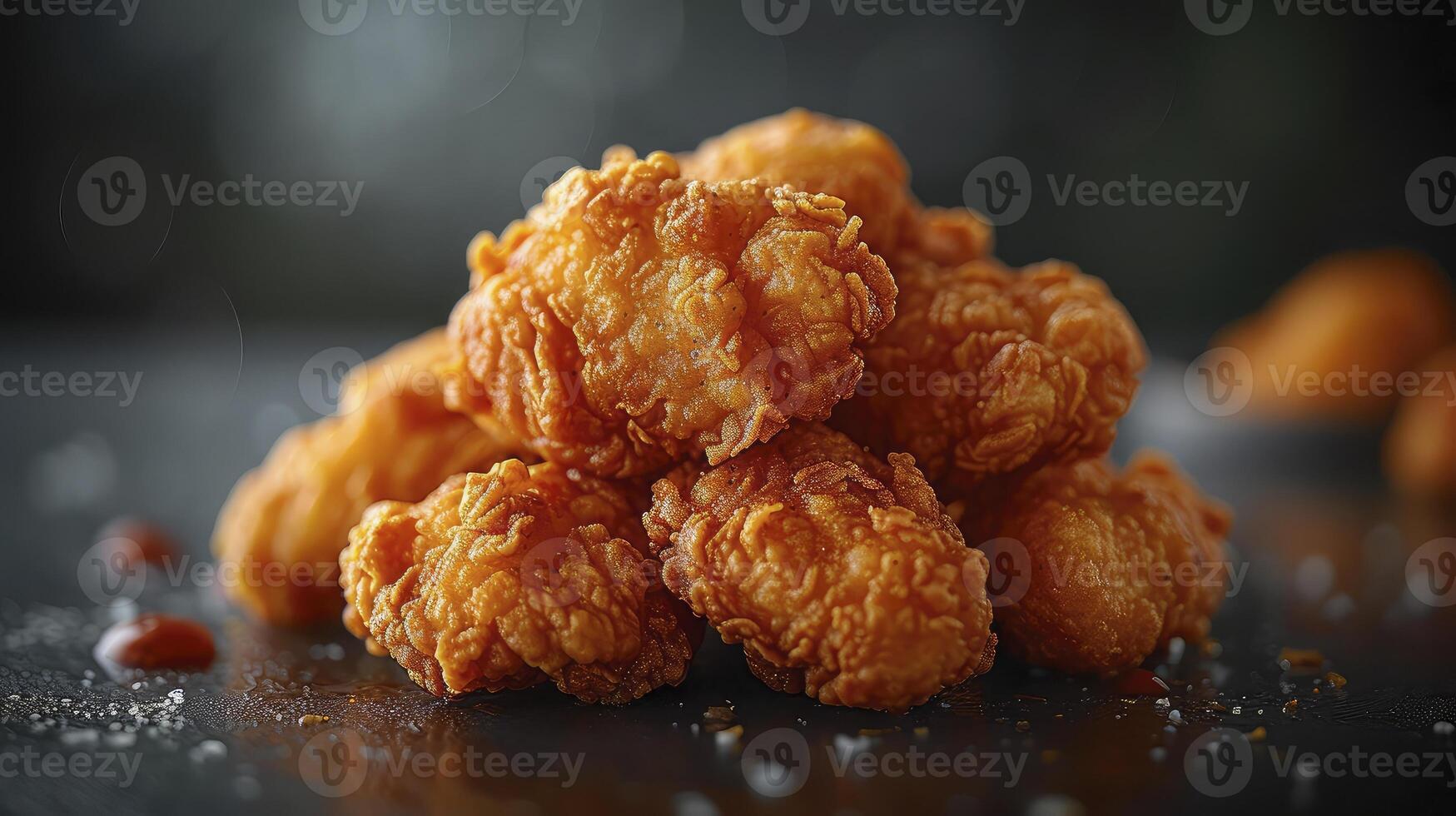 A pile of fried chicken nuggets on a table photo
