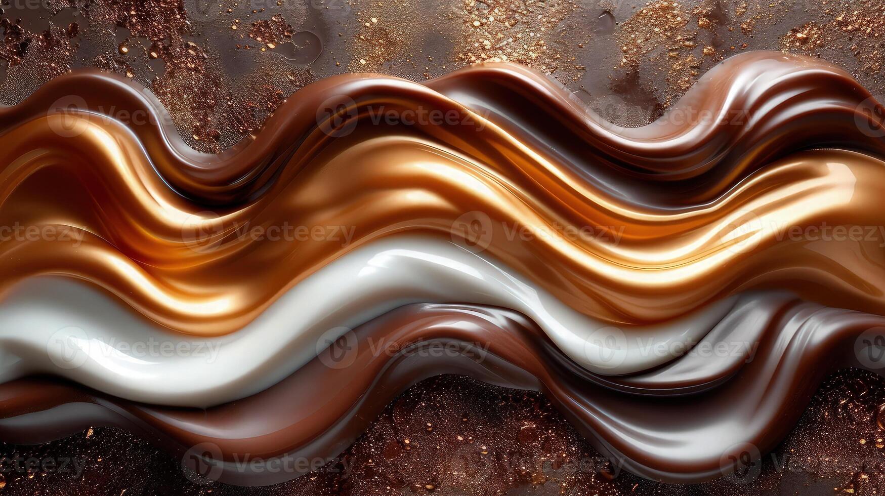 Chocolate and white liquid flowing on a dark background photo