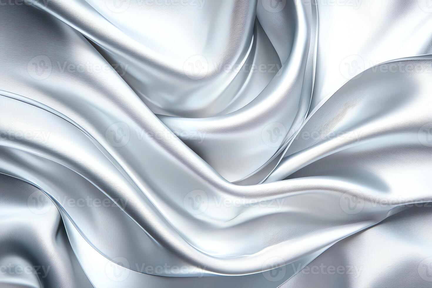 A close-up image of smooth, flowing silver silk fabric, showcasing its elegant, glossy texture and light-reflective qualities. Ideal for backgrounds or textile projects. photo
