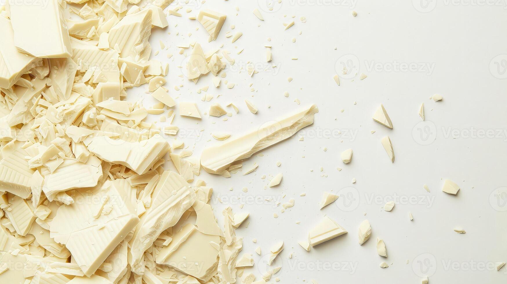A charming cluster of white chocolate chunks on a spotless white base photo