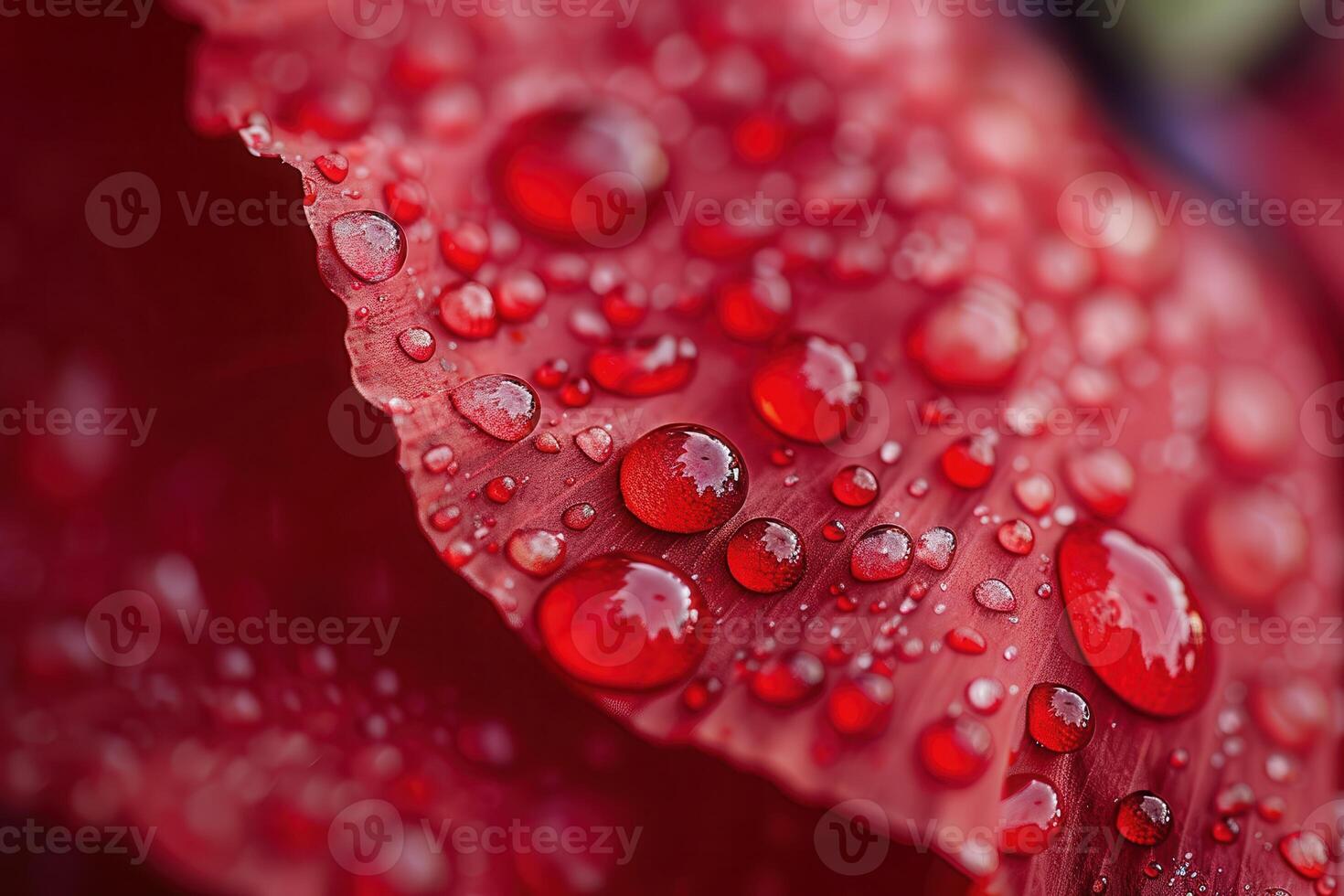 Macro Close-Up of Red Poppy Petals with Morning Dew, Patriotic Flag Tones, High Definition photo