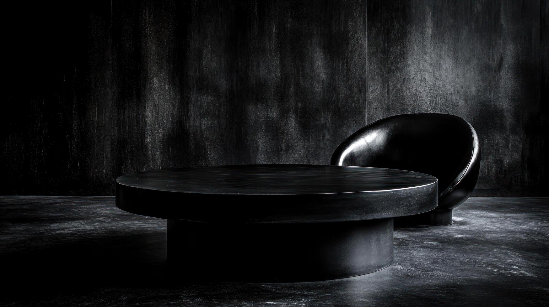 Modern Black Coffee Table and Chair Set Dark Interior Design photo