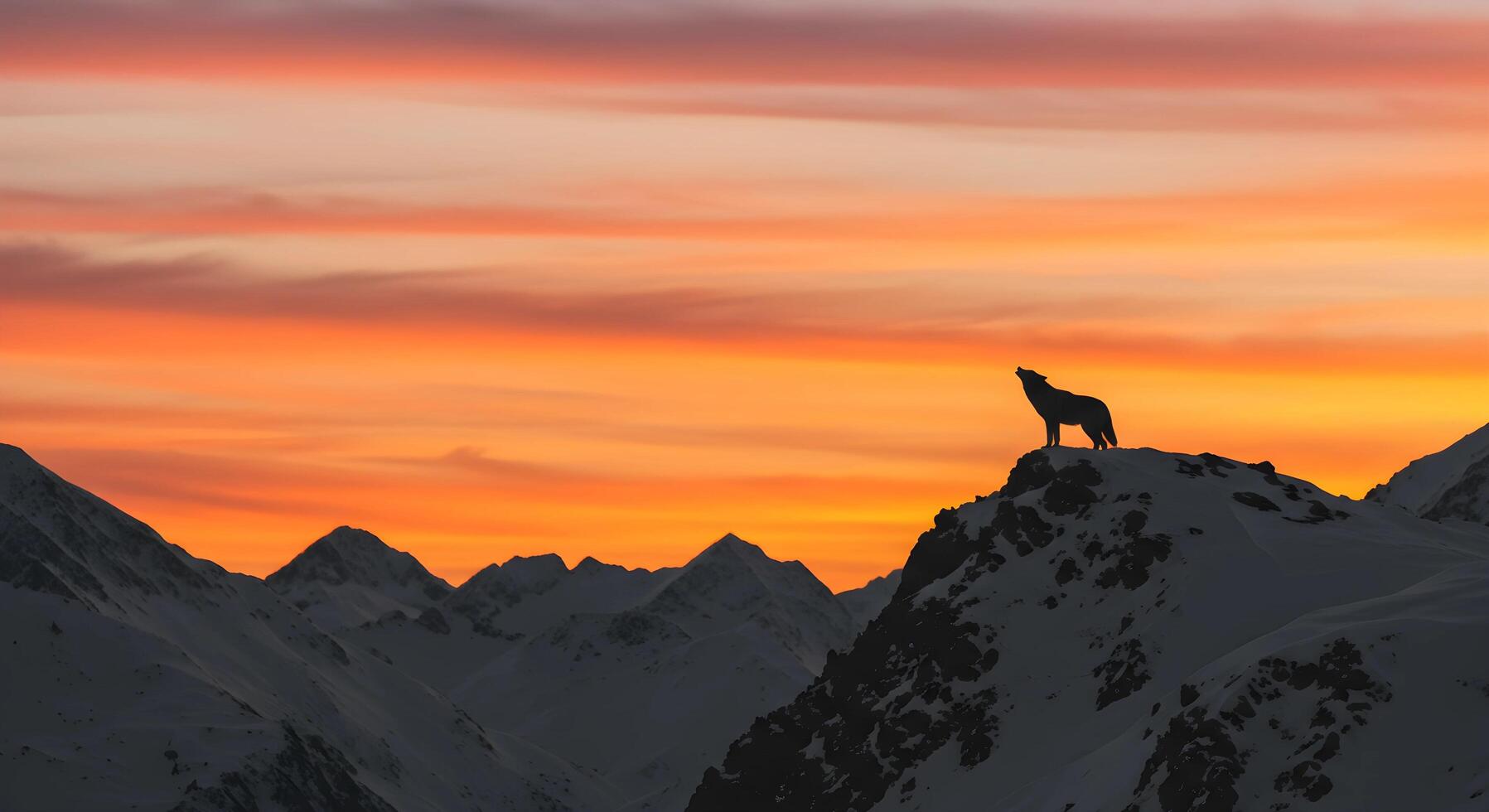 wolf silhouette standing on a rocky summit, howling at the full moon, ideal for dramatic and wilderness-inspired designs. photo