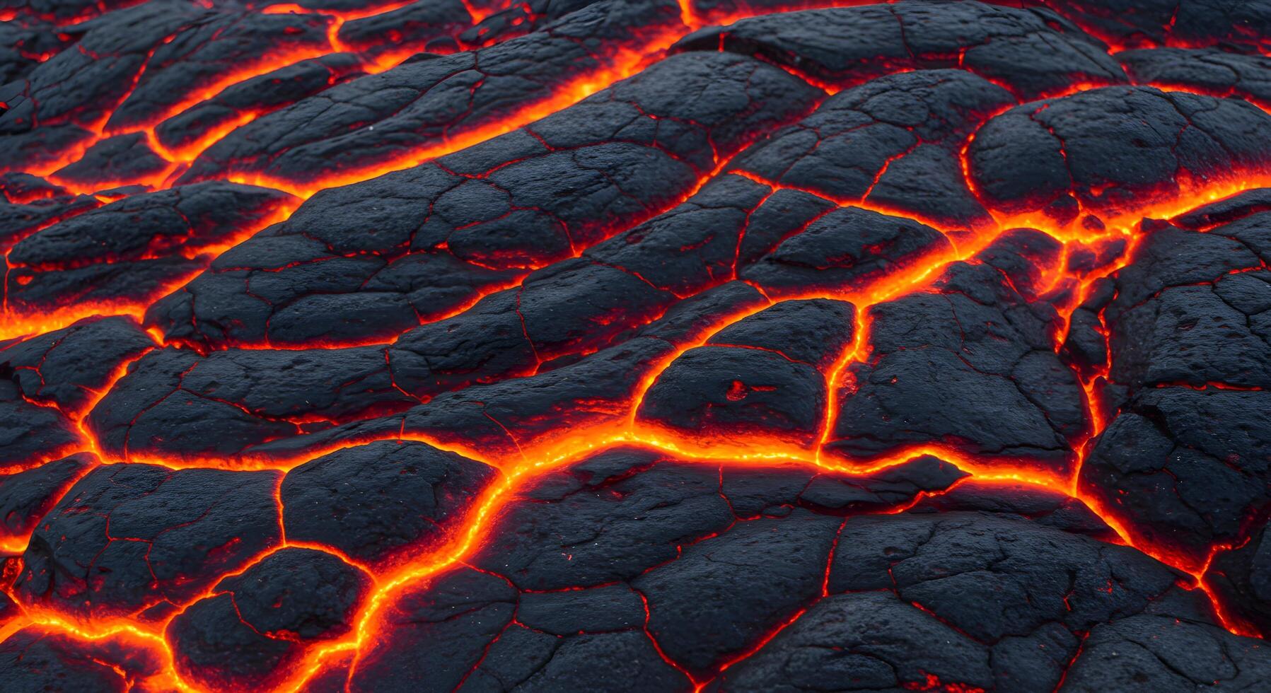 Macro shot of molten obsidian texture with fiery red streaks cutting through its polished black surface. photo