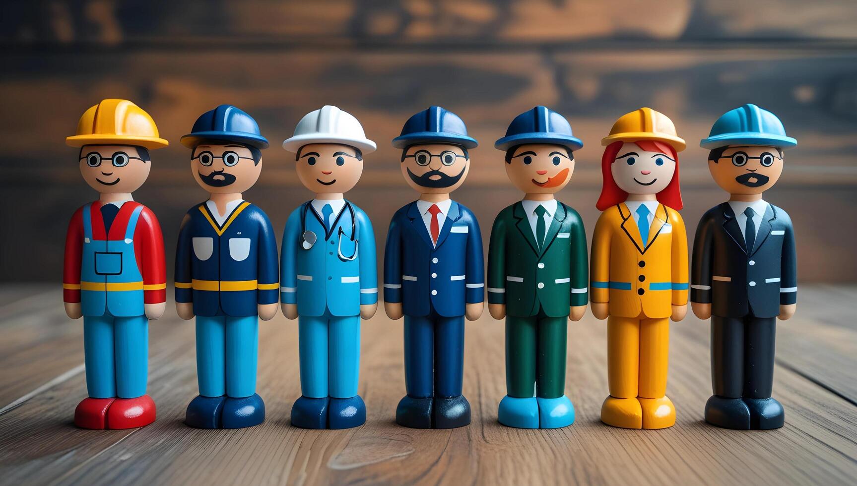 Career path, Brightly painted wooden figures symbolizing jobs like doctors, engineers, and teachers. photo