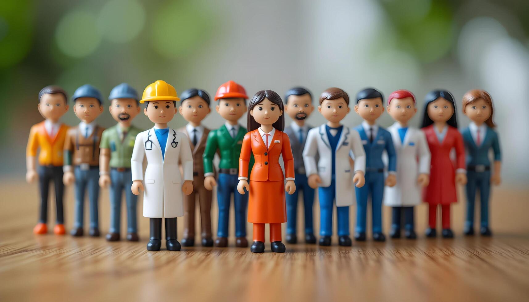 Career path, Wooden workforce lineup featuring different job roles, great for career development content. photo