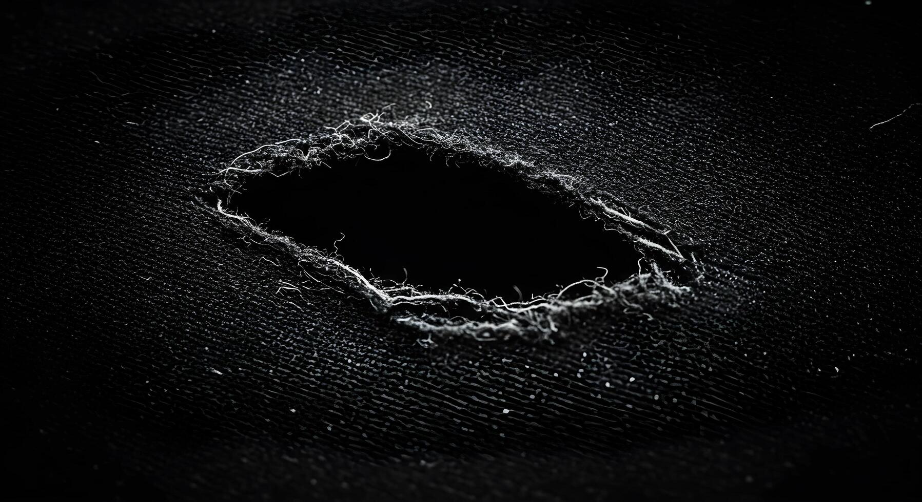 Black fabric tear with jagged edges, ideal for grunge or urban-themed digital designs. Fabric rips texture. photo