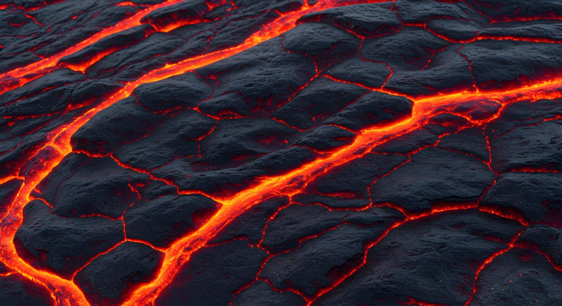 High-resolution close-up of obsidian rock texture with glowing red lava veins, creating a fiery and intense visual. photo