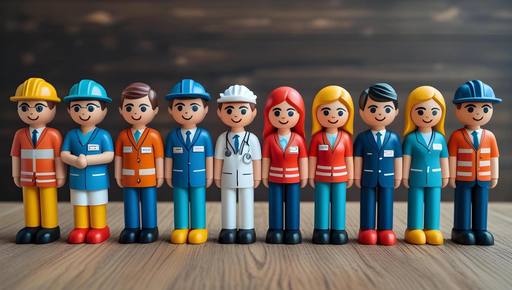 Career path, Career-themed wooden figurines in professional attire, ideal for educational presentations. photo