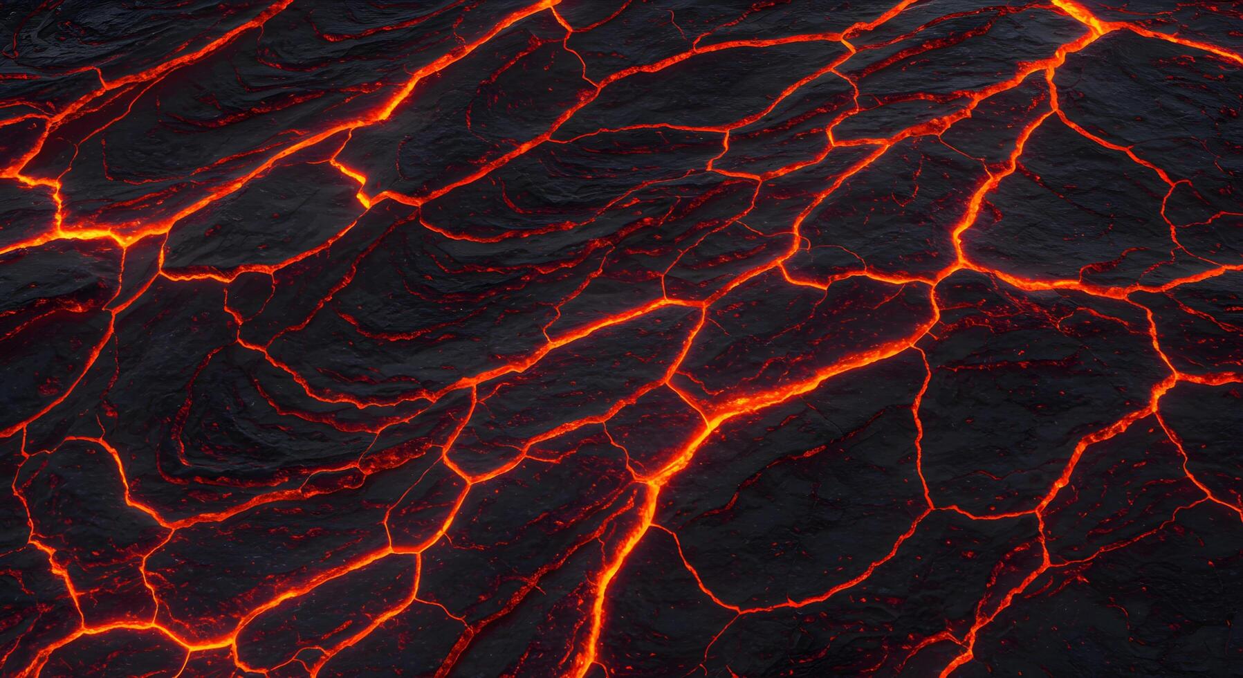 Abstract liquid obsidian flow with swirling black and red fire patterns, resembling molten volcanic rock. photo