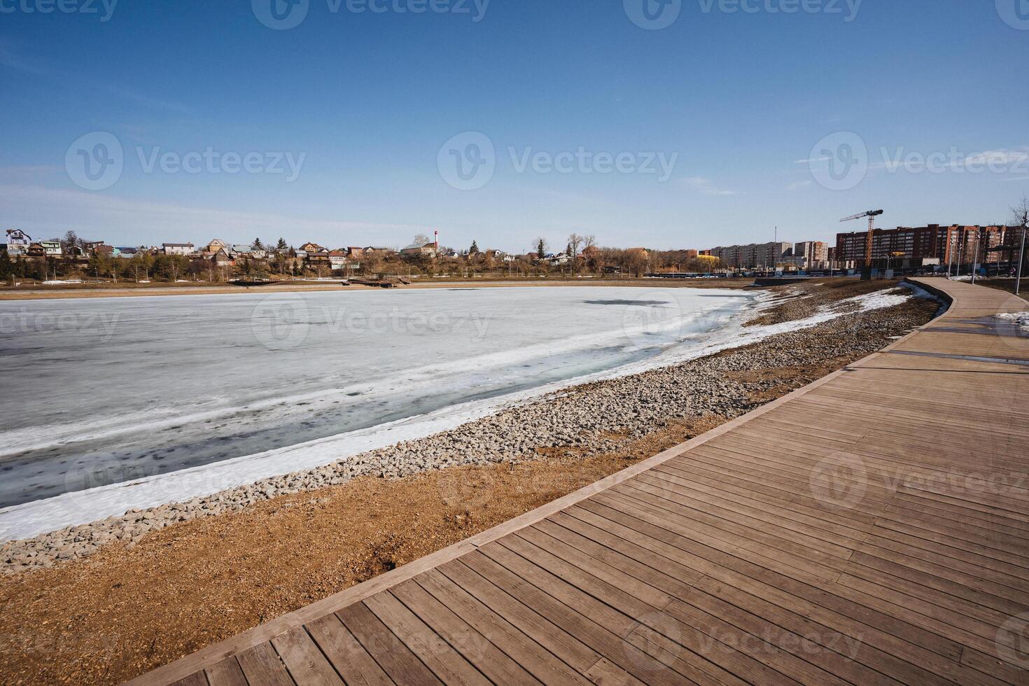 A wooden boardwalk photo