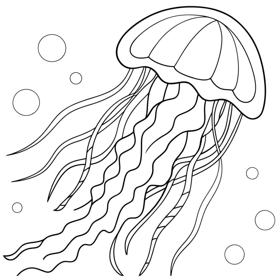 A captivating black and white illustration of a jellyfish, perfect for coloring books, educational materials, or digital art projects. vector