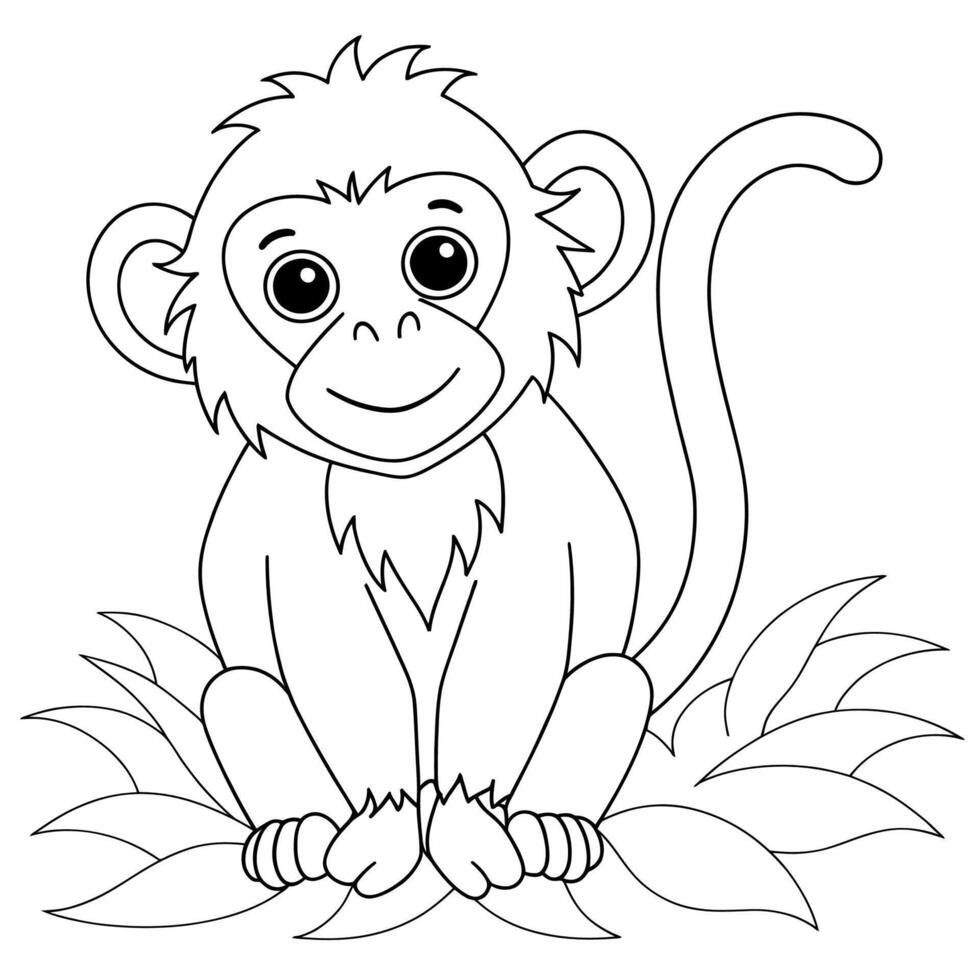 Cute Cartoon Monkey Coloring Page vector