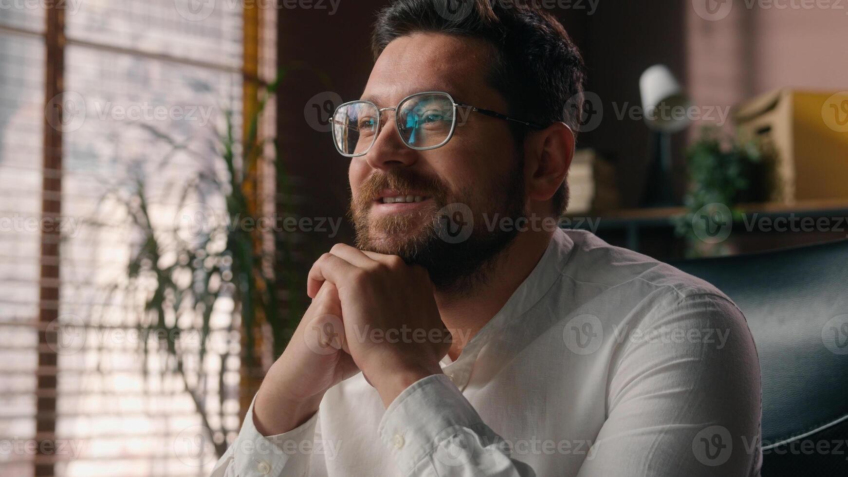 Smiling glad Caucasian male worker man employer guy executive typing keyboard Internet hands in office businessman trader salesman finish job boss work entrepreneur close laptop satisfaction business photo