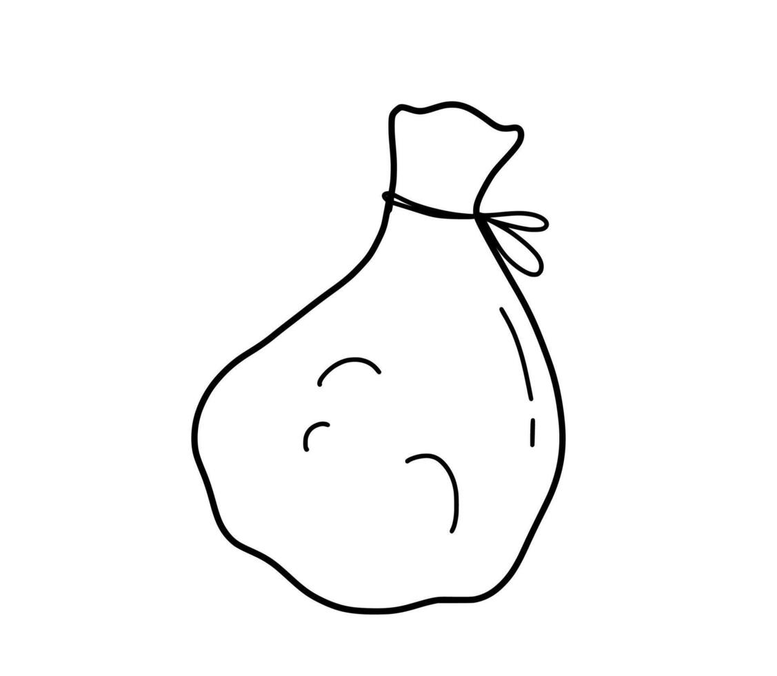 Garbage bag in doodle style. line art illustration. Black and white sketch vector