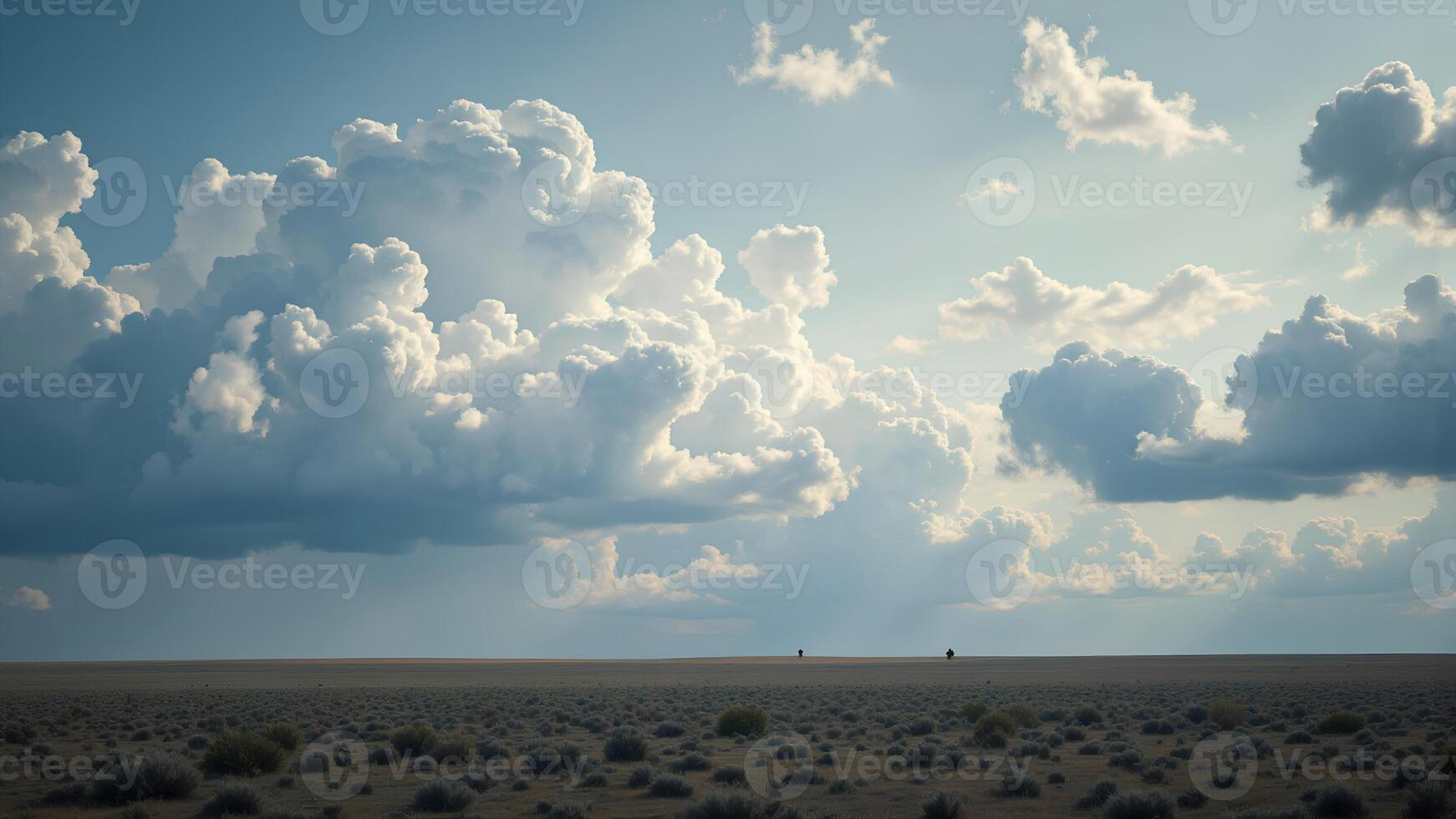 Vast Desert Landscape with Dramatic Clouds Under Clear Sky photo