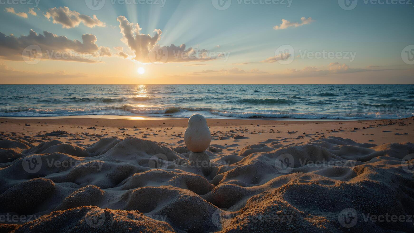 Serene Beach Sunrise with Soft Waves and Beautiful Clouds photo