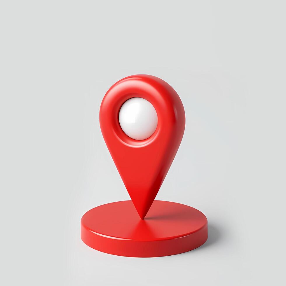 3D red address pin isolated on grey background photo