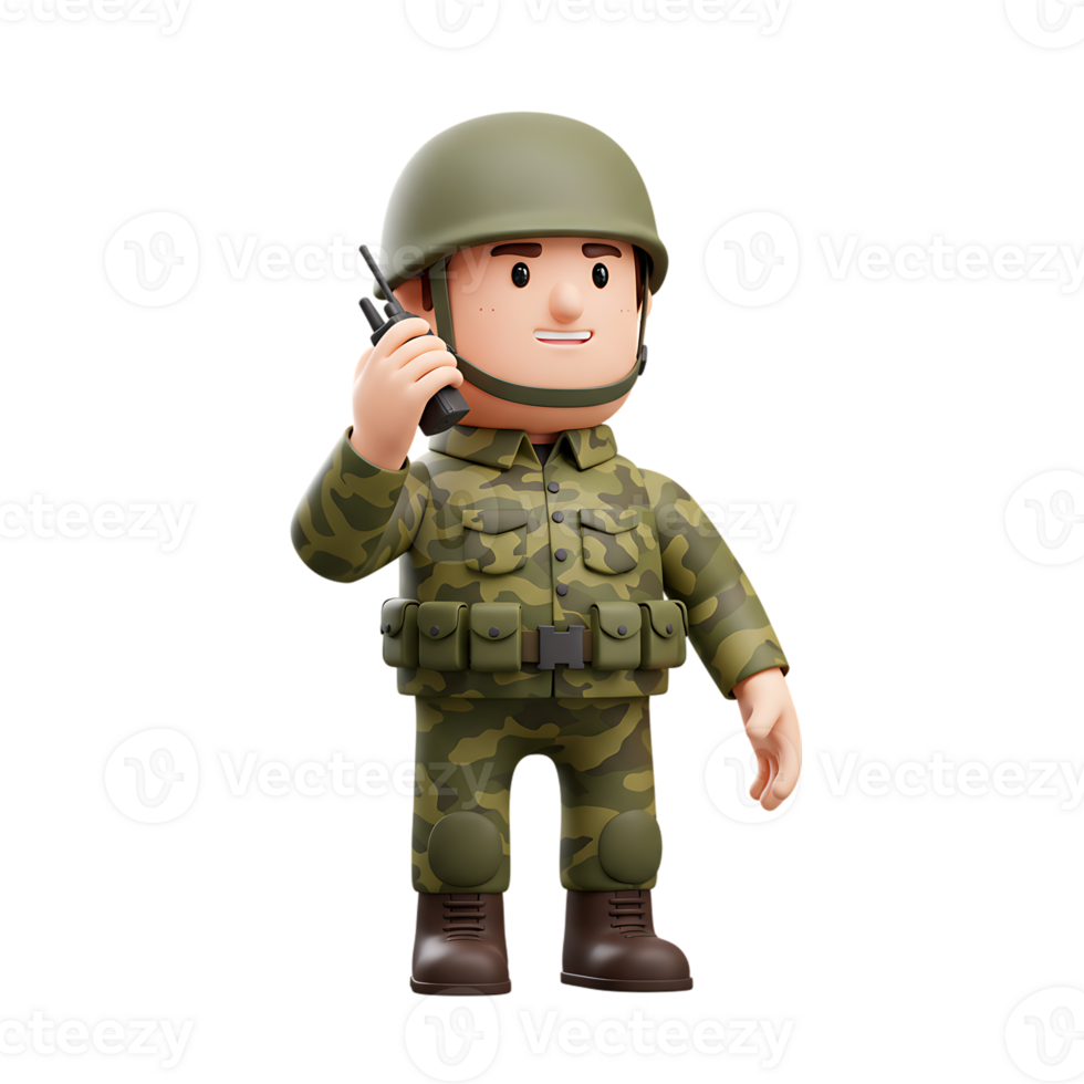 Cartoon Soldier Camouflage Uniform, Helmet, Radio Communication, Isolate png