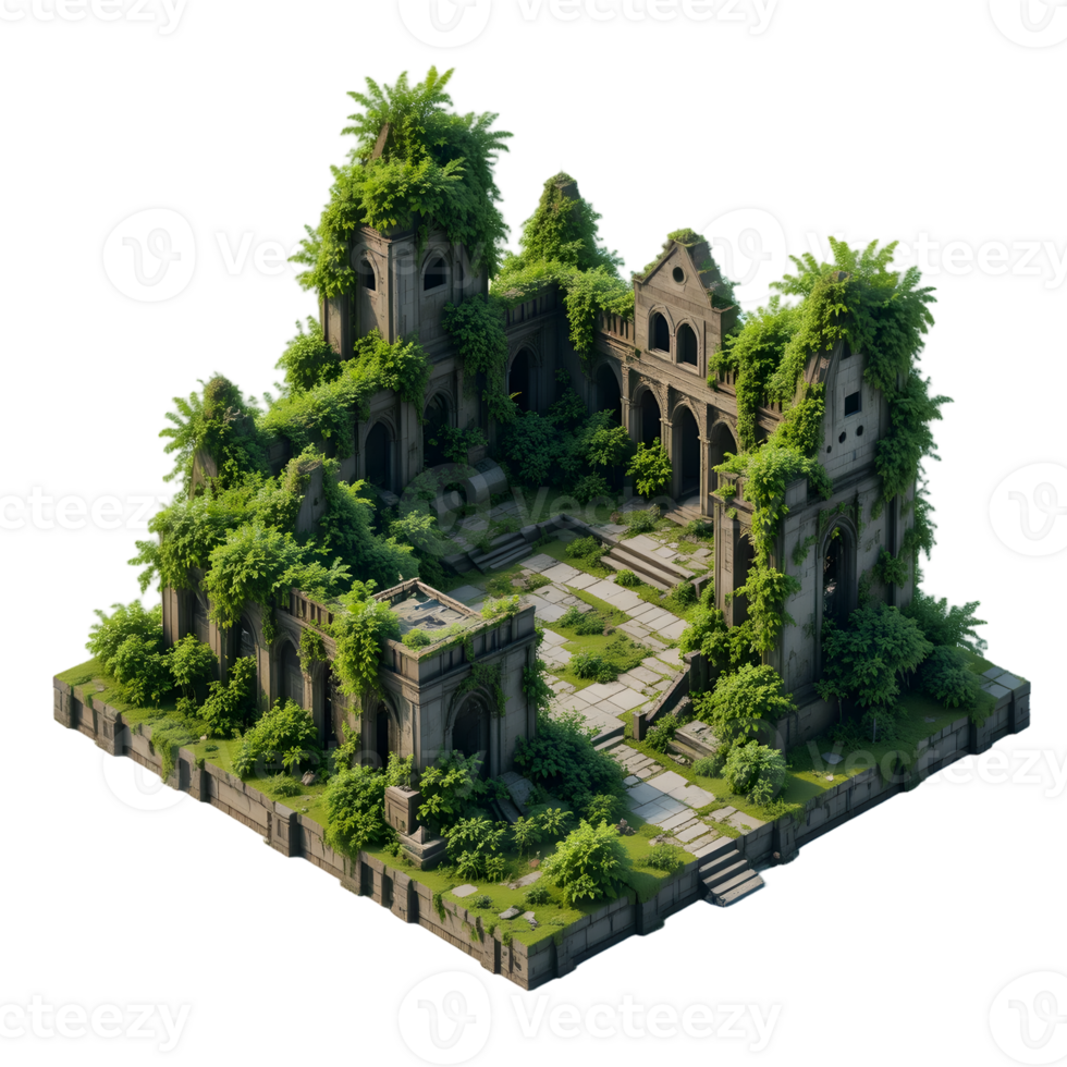 An old building with green plants on it png