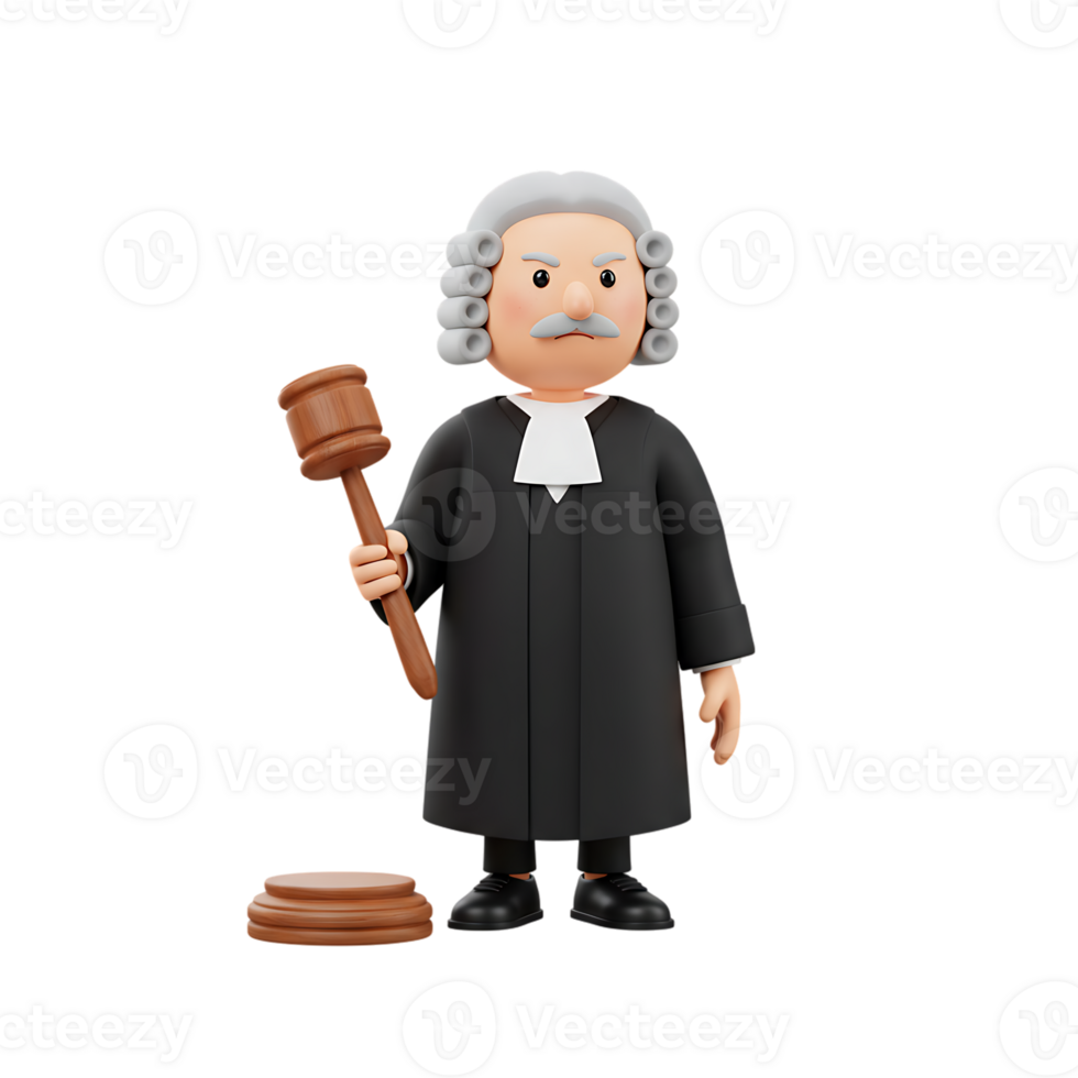 Cartoon Judge with Gavel, Courtroom Figure, Legal System Icon, 3D Rendering png
