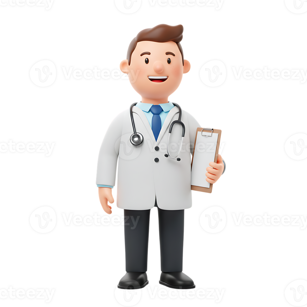 Friendly Doctor Holding Clipboard 3D Render png