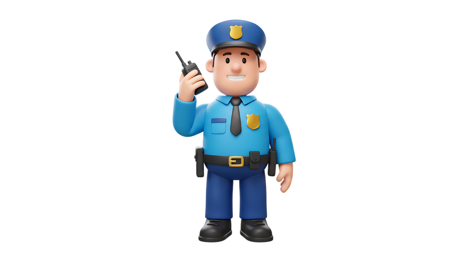 Friendly Police Officer Holding Walkie-Talkie 3D Render png
