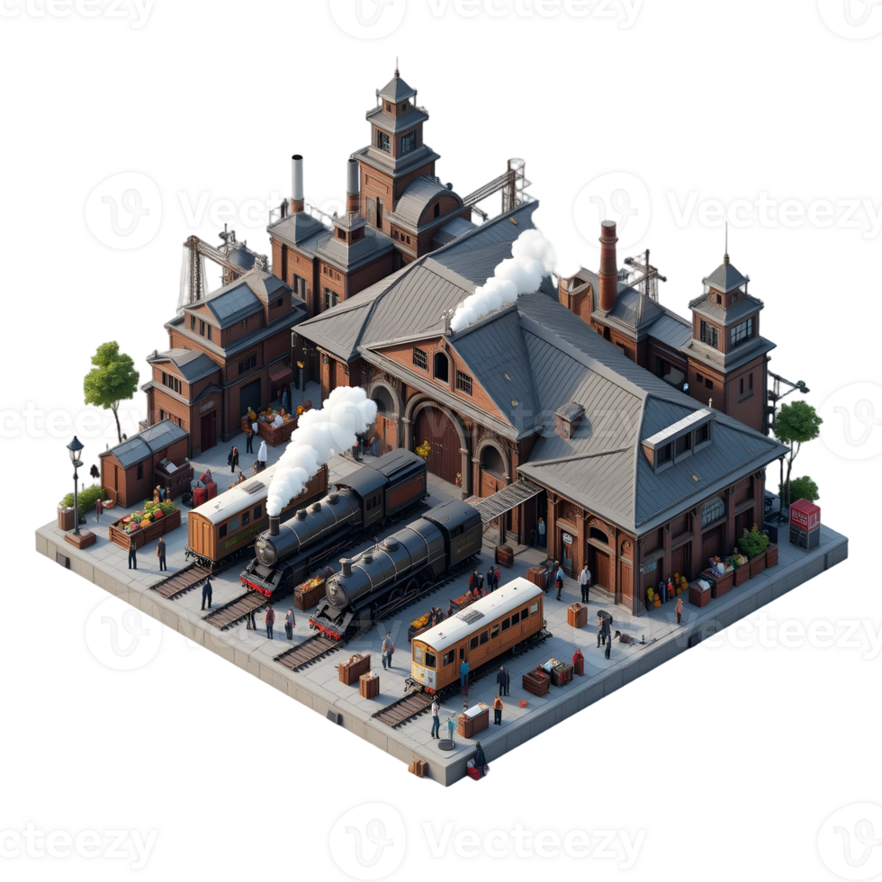 A train station with steam coming out of the chimney png