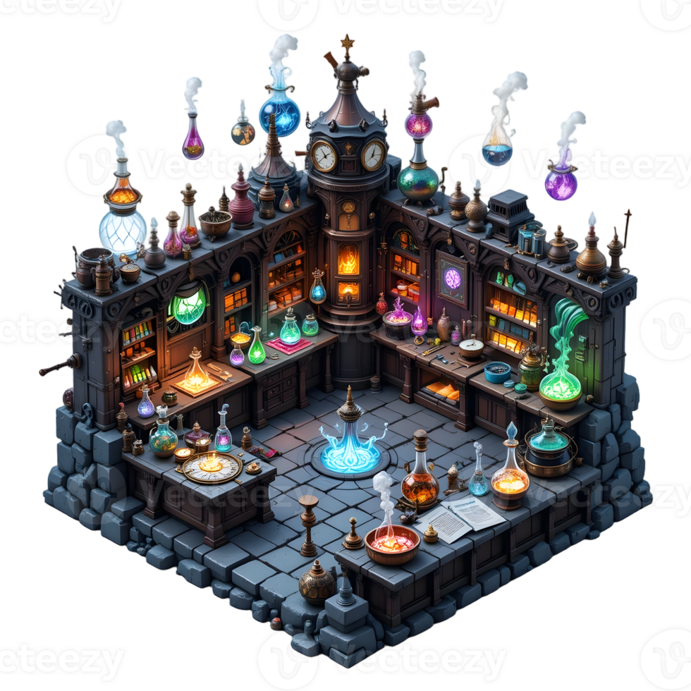 Magical Alchemist's Laboratory 3D Render png