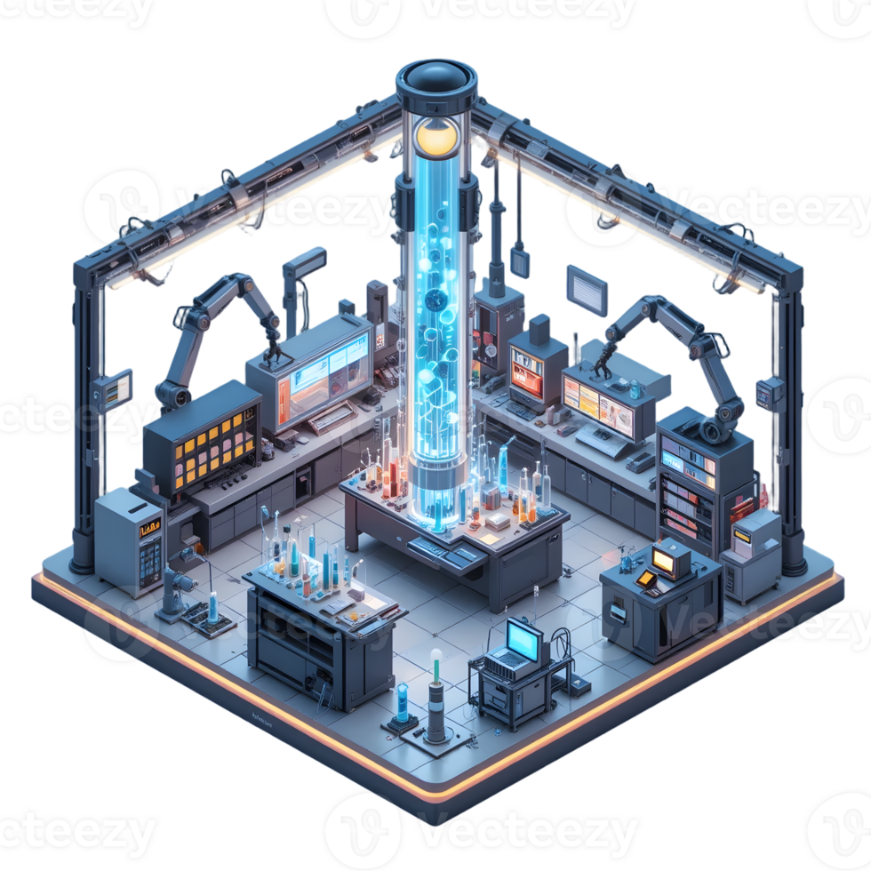 Futuristic Science Laboratory Isometric 3D Render png