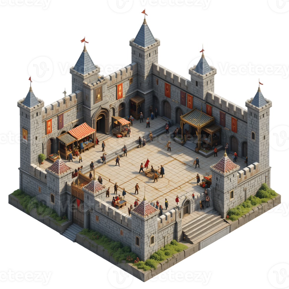 A castle with people inside and outside png