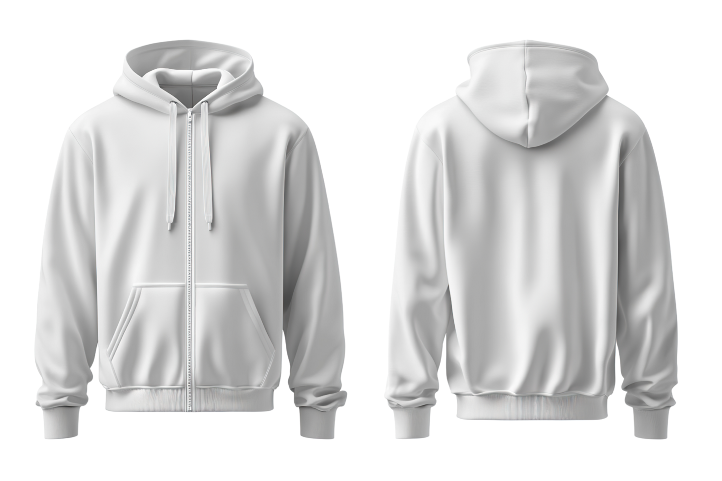 White hoodie mockup, front and back view, isolated on transparent background. png