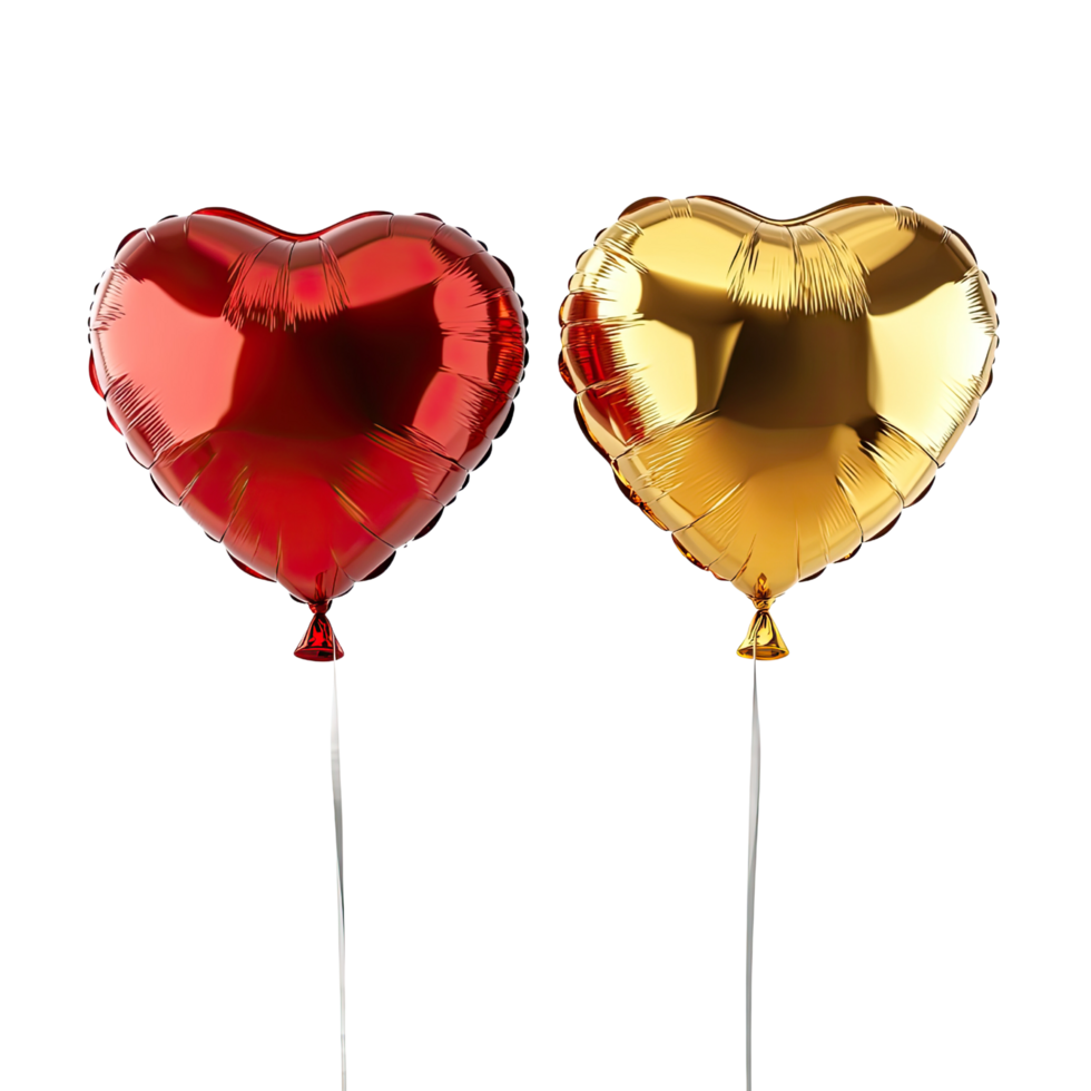 Red and Gold Heart Shaped Foil Balloons isolated on transparent background. png